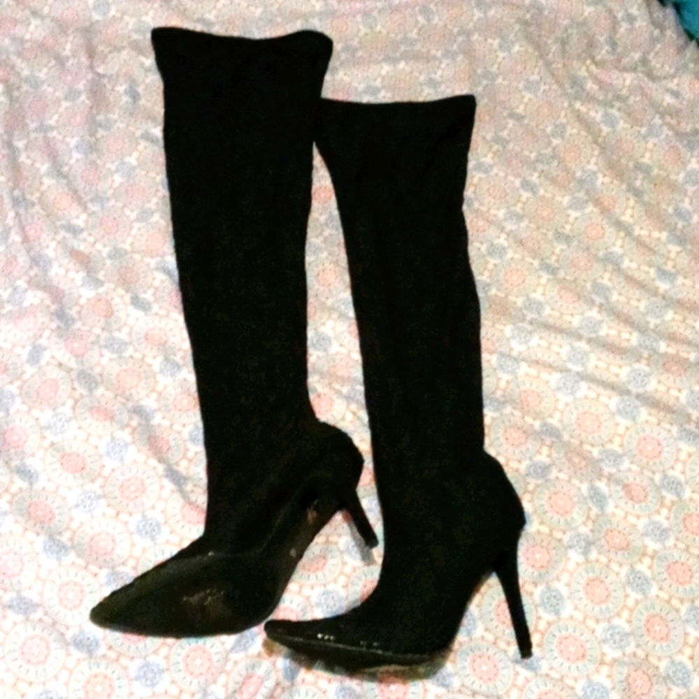 Sexy Thigh High Lace Stiletto Boots